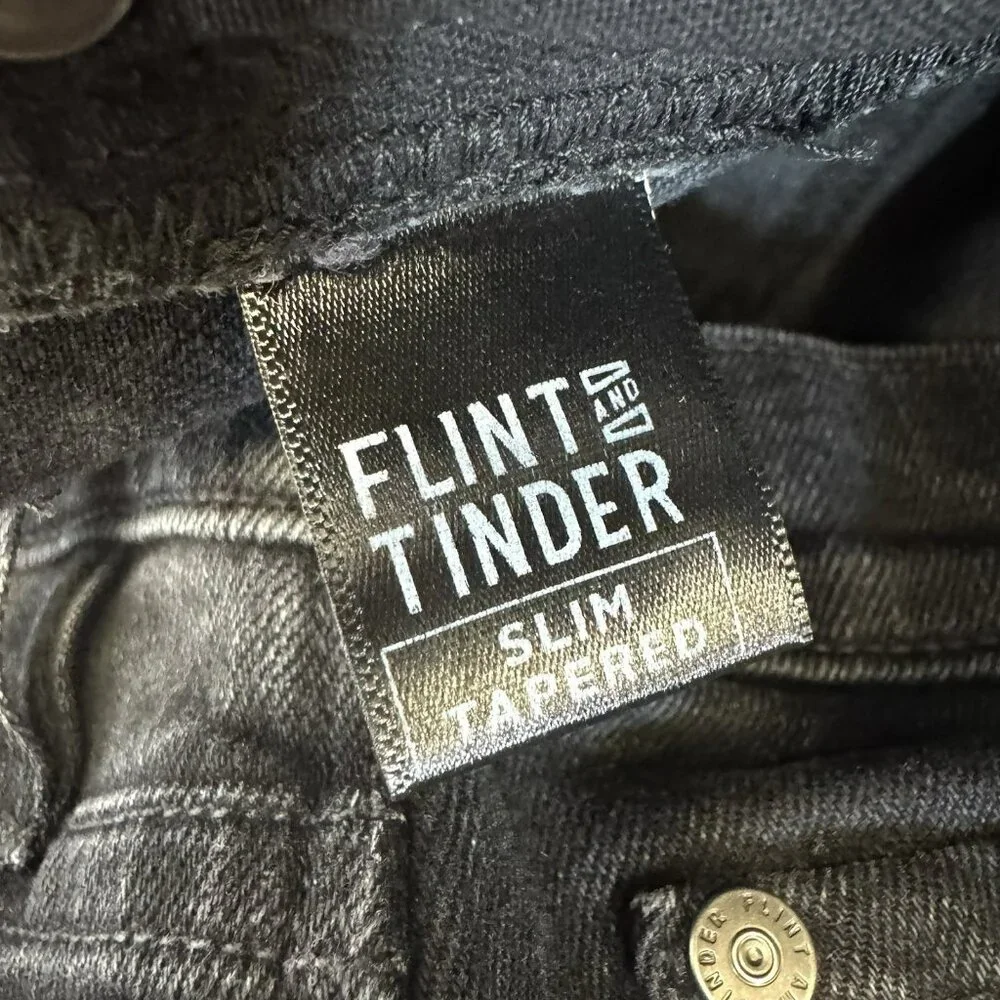 Flint And Tinder Slim Fit Tapered Denim Jeans Black Mens Size 32x32 Made in USA